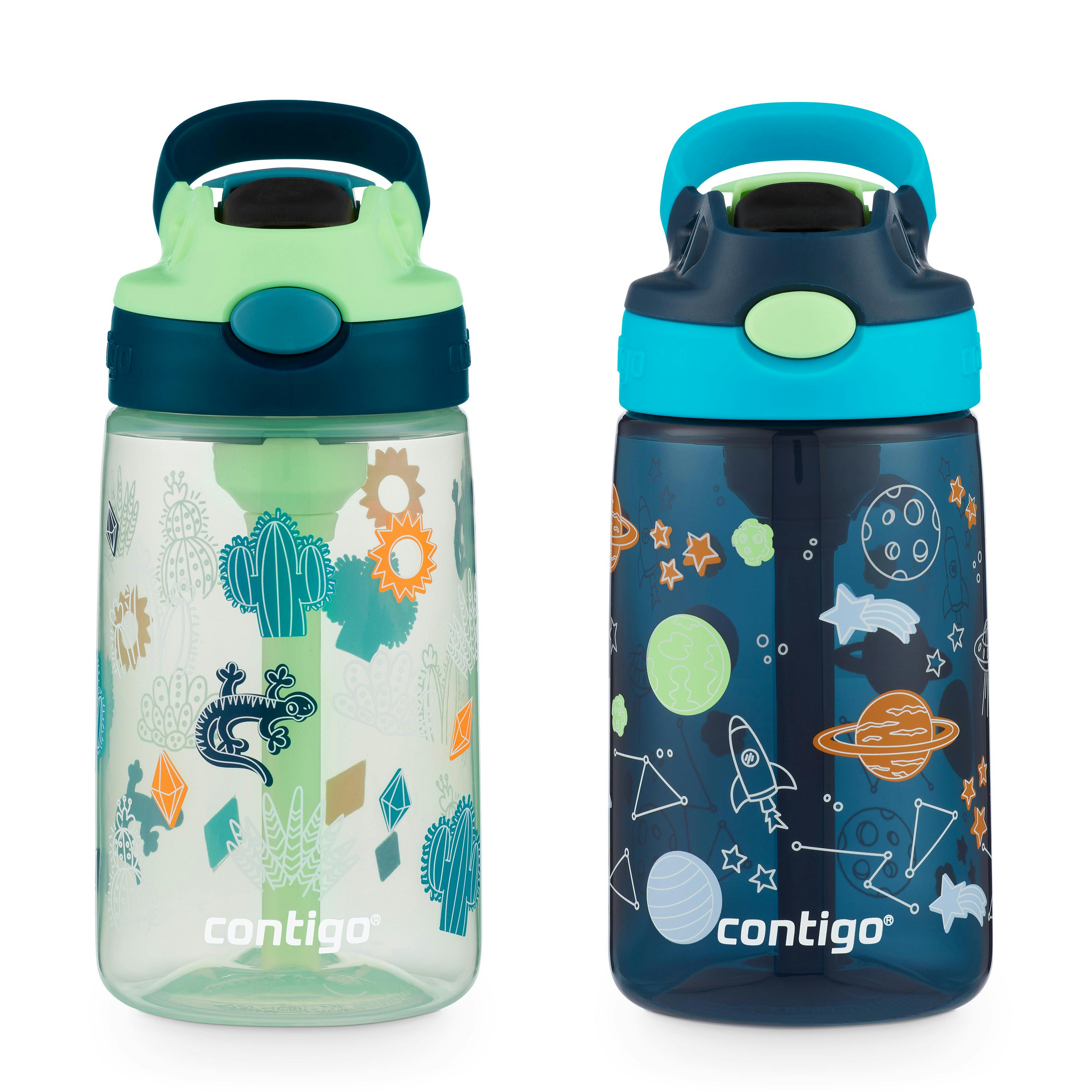 Kids Water Bottle with Redesigned AUTOSPOUT Straw, 14 oz, 2 pack