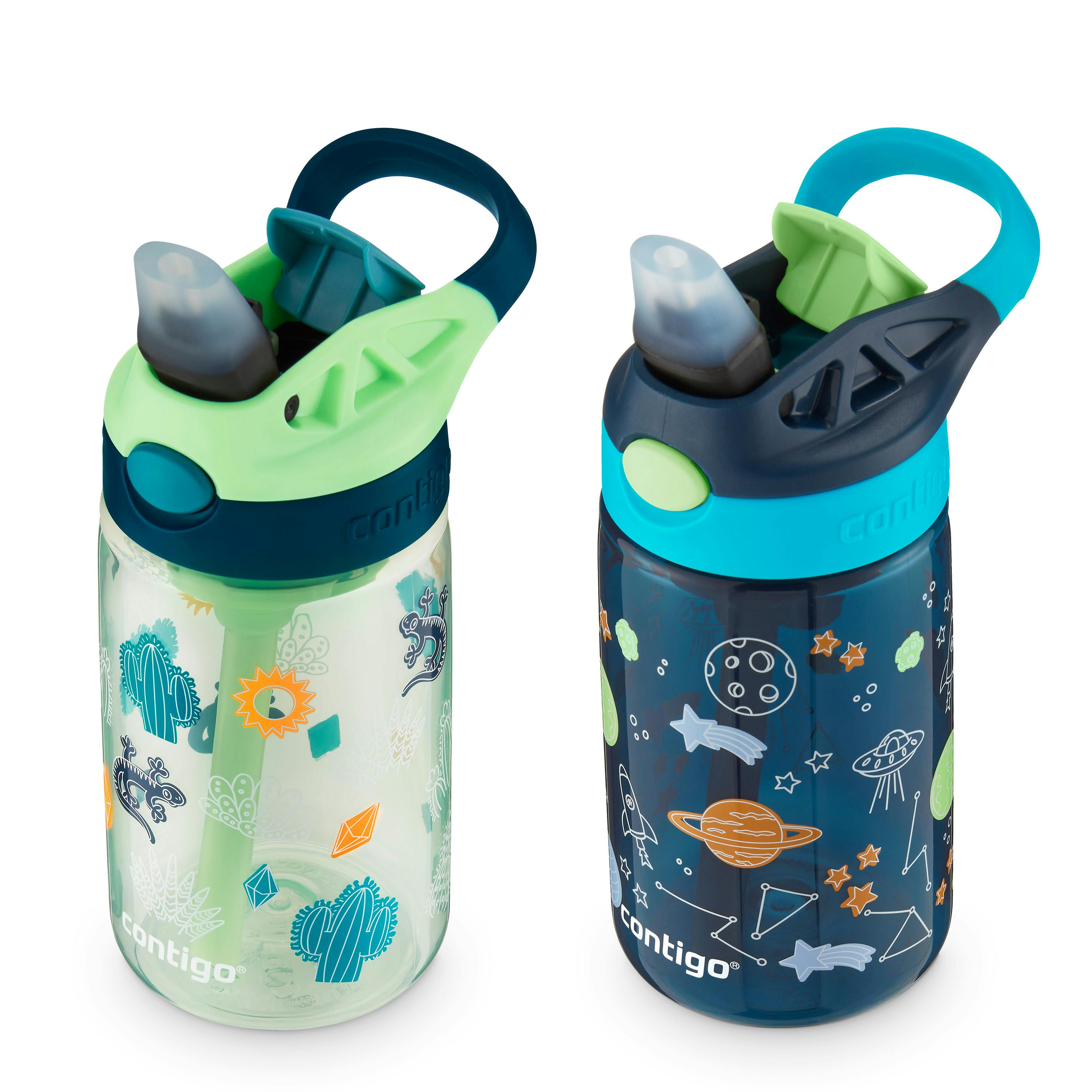 Kids Water Bottle with Redesigned AUTOSPOUT Straw, 14 oz, 2 pack